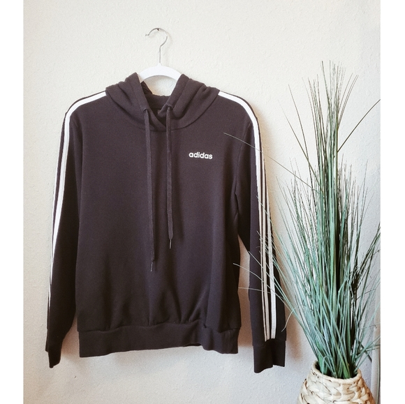 adidas Sweaters - ADIDAS Black Hooded Drawstring Sweatshirt